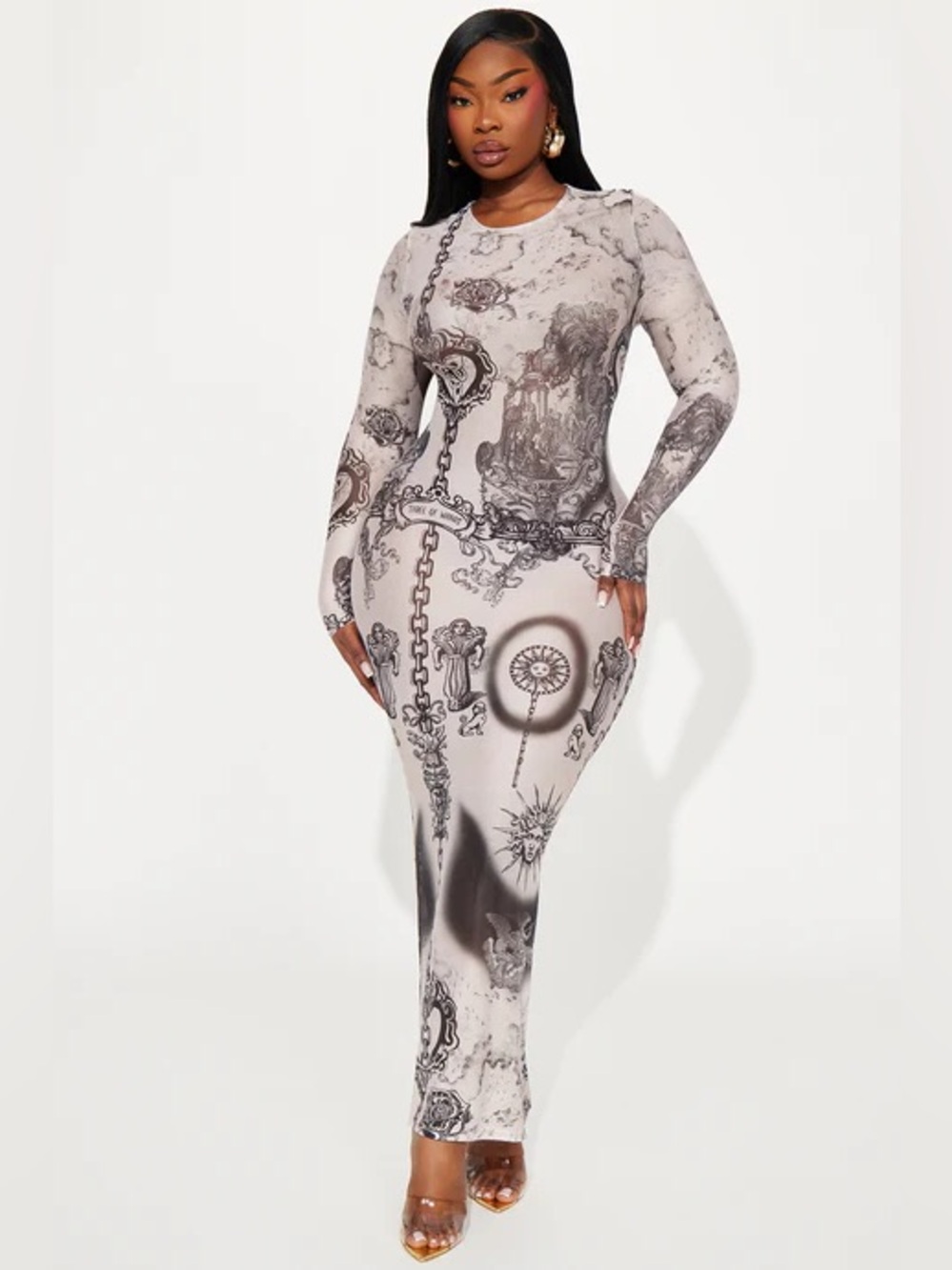 NWT New Ink Mesh Maxi Dress - Nude/combo in plus size 2X